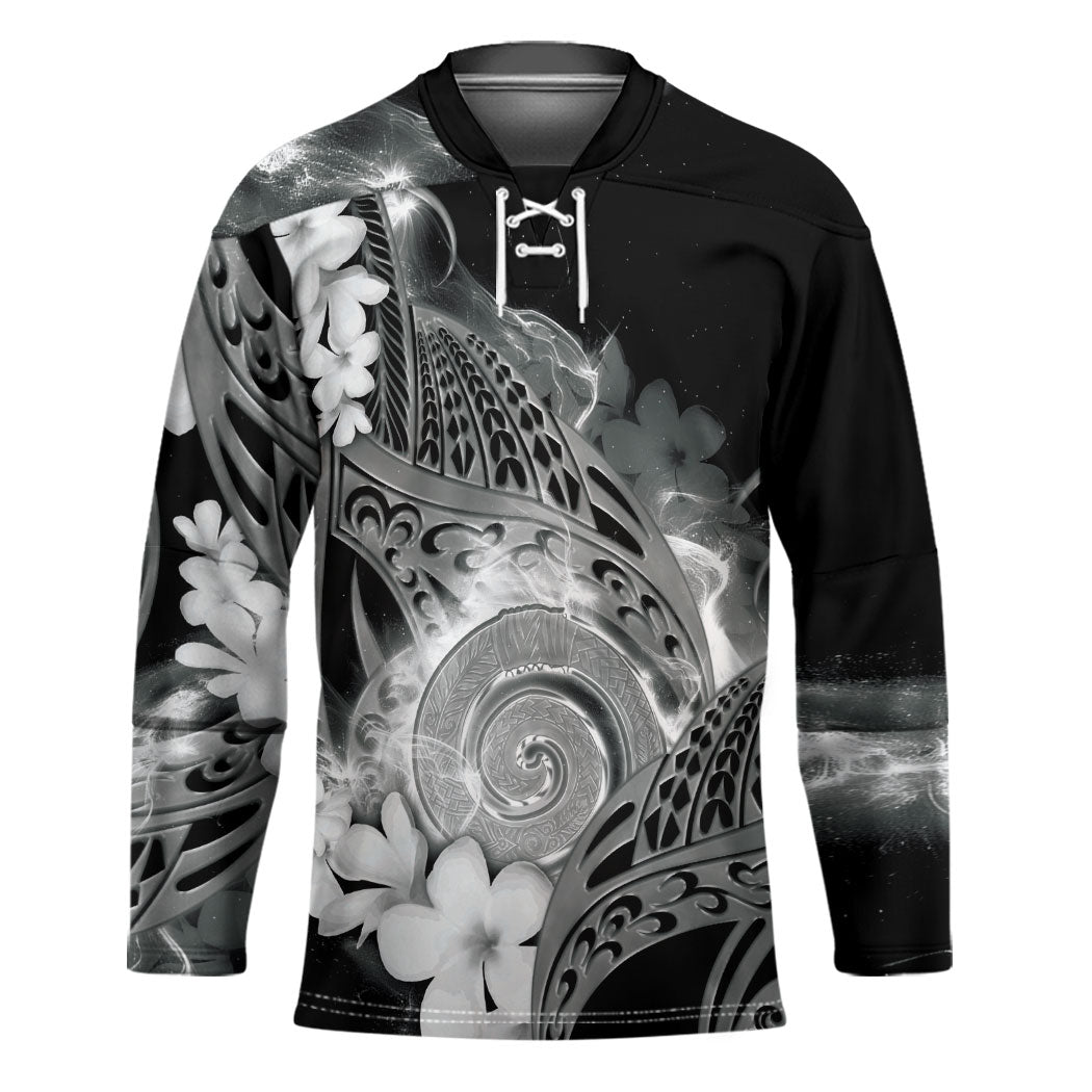 Piko Hawaiian Hockey Jersey Monochrome Galaxy Spiral Plumeria Tribal Patterns DT05 Unisex Black - Polynesian Pride