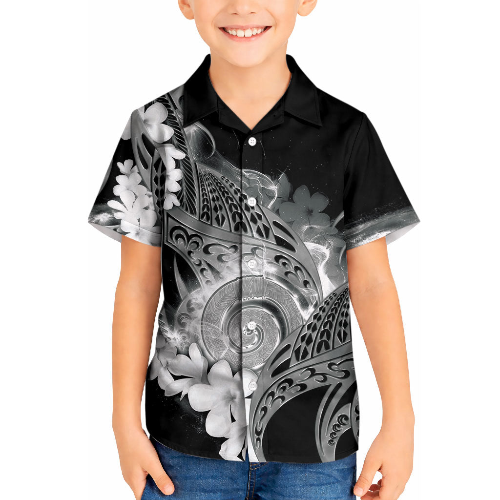 Piko Hawaiian Kid Hawaiian Shirt Monochrome Galaxy Spiral Plumeria Tribal Patterns DT05 Kid Black - Polynesian Pride