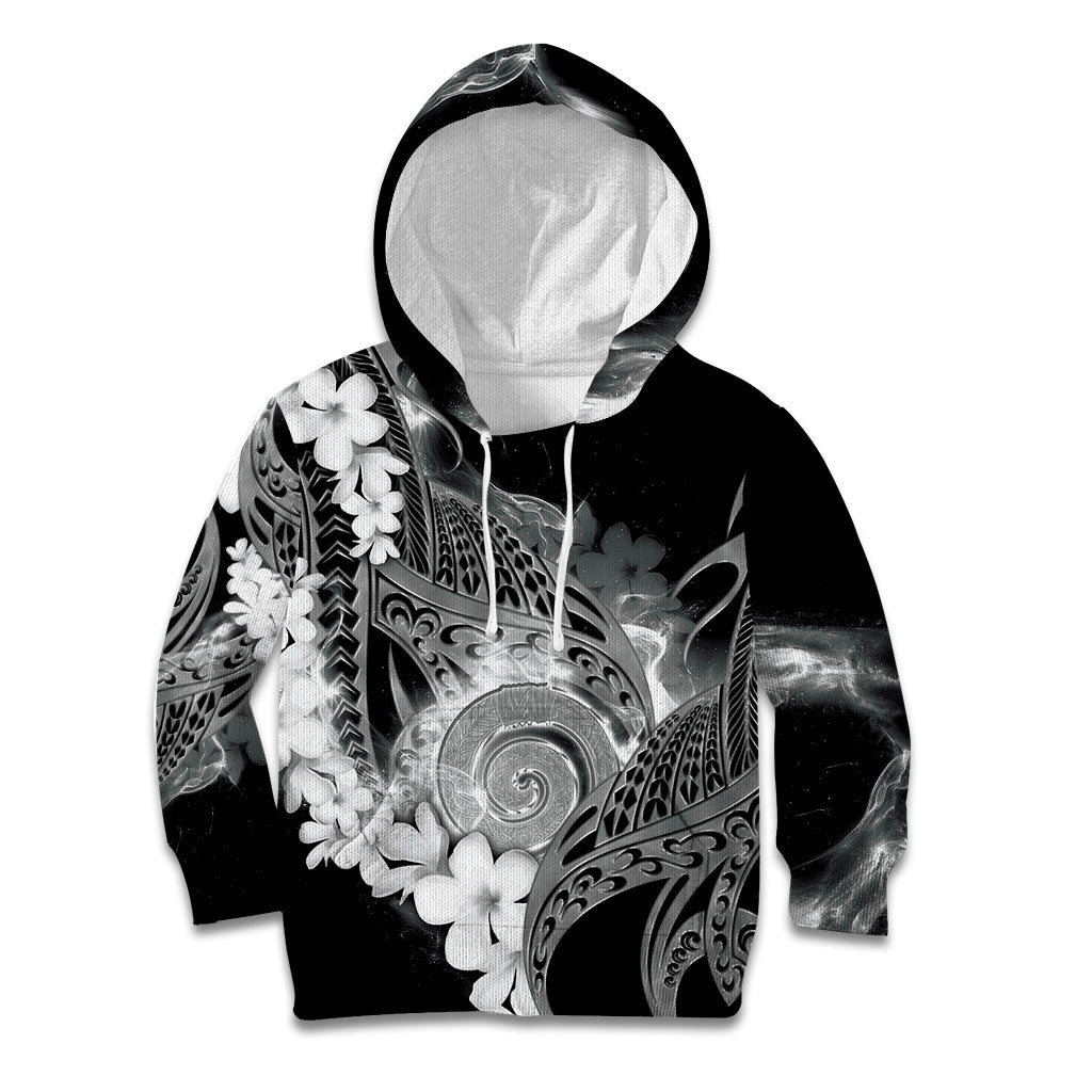 Piko Hawaiian Kid Hoodie Monochrome Galaxy Spiral Plumeria Tribal Patterns DT05 Hoodie Black - Polynesian Pride