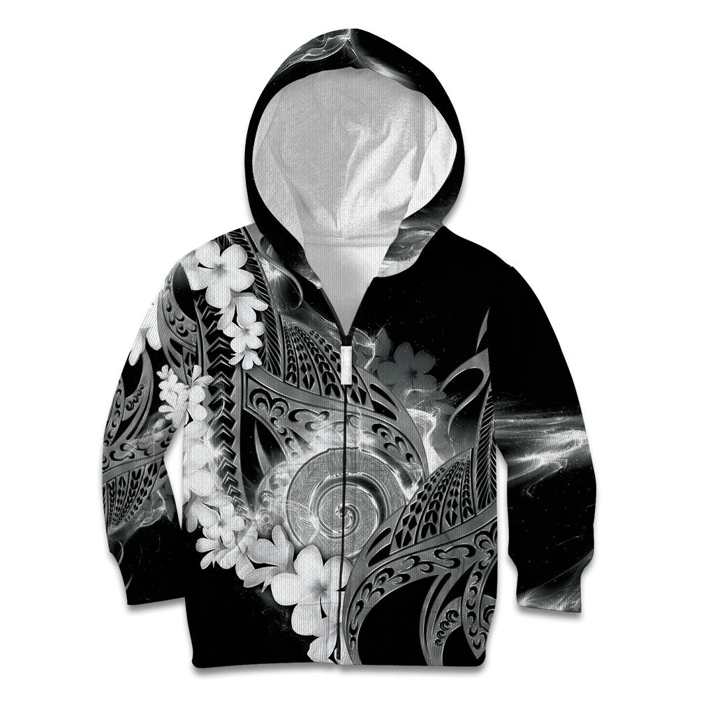Piko Hawaiian Kid Hoodie Monochrome Galaxy Spiral Plumeria Tribal Patterns DT05 Zip Hoodie Black - Polynesian Pride