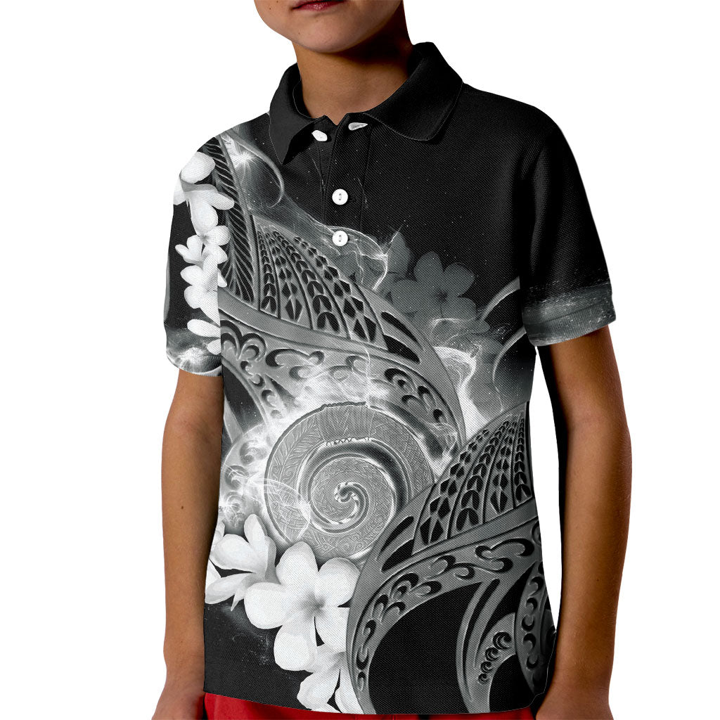Piko Hawaiian Kid Polo Shirt Monochrome Galaxy Spiral Plumeria Tribal Patterns DT05 Kid Black - Polynesian Pride