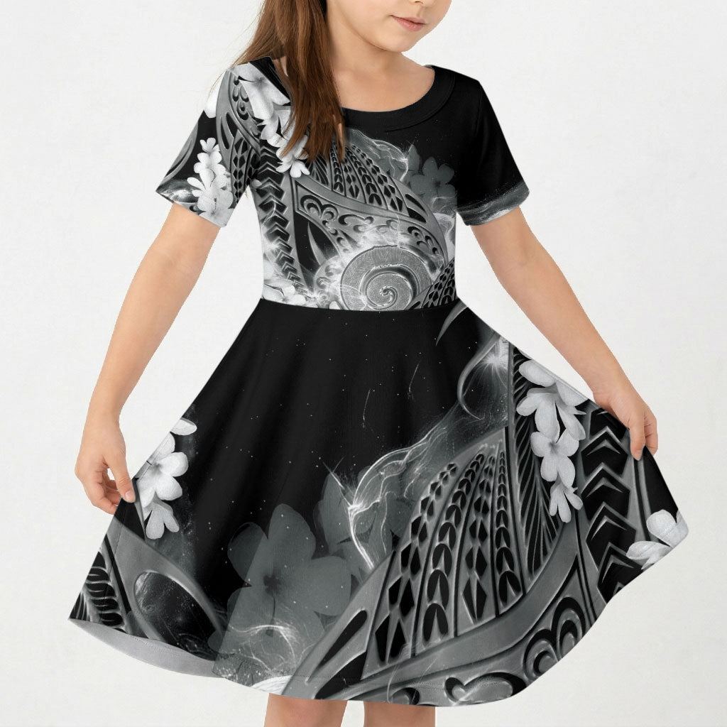 Piko Hawaiian Kid Short Sleeve Dress Monochrome Galaxy Spiral Plumeria Tribal Patterns DT05 KID Black - Polynesian Pride