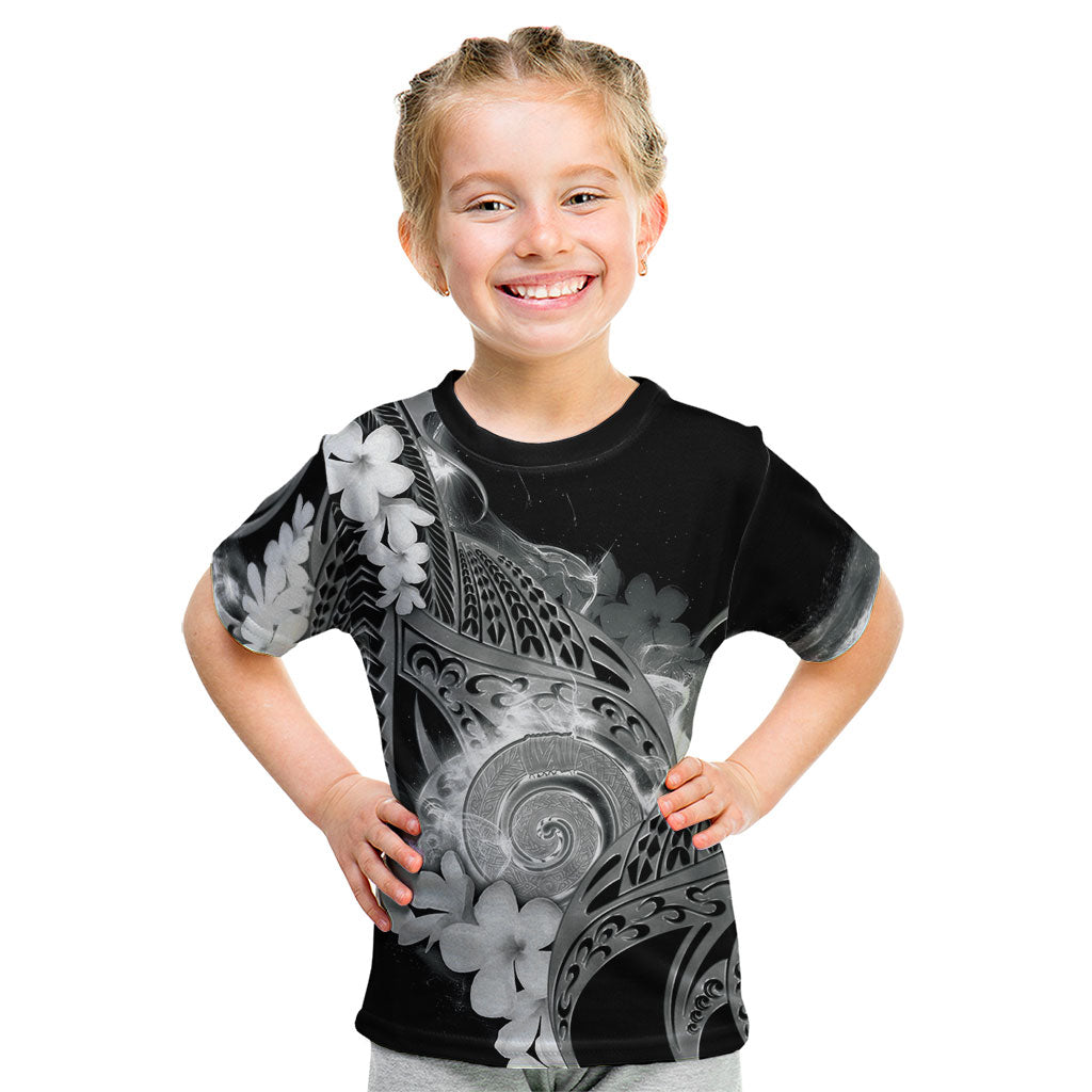 Piko Hawaiian Kid T Shirt Monochrome Galaxy Spiral Plumeria Tribal Patterns DT05 Black - Polynesian Pride