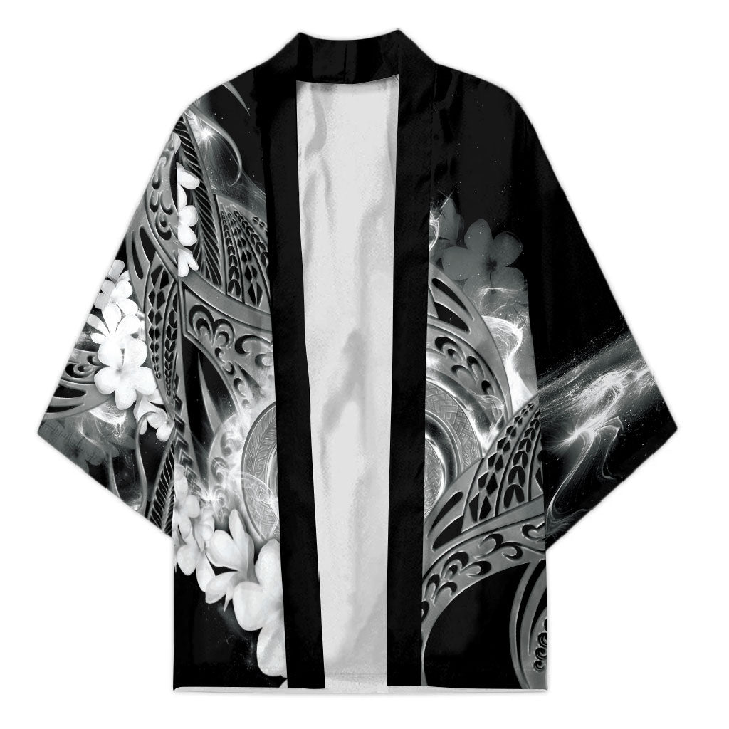 Piko Hawaiian Kimono Monochrome Galaxy Spiral Plumeria Tribal Patterns DT05 Unisex Black - Polynesian Pride