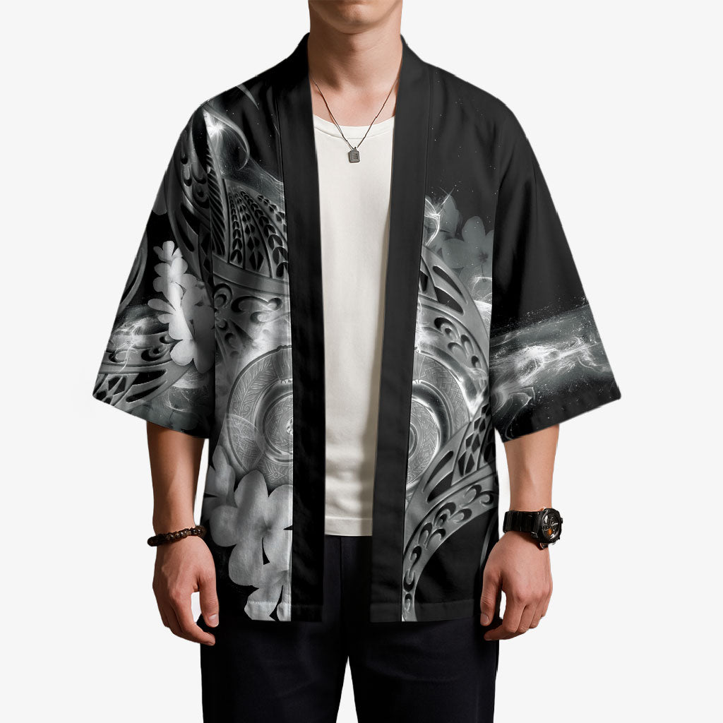 Piko Hawaiian Kimono Monochrome Galaxy Spiral Plumeria Tribal Patterns DT05 - Polynesian Pride