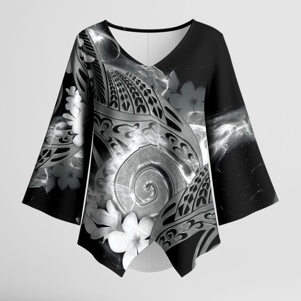 Piko Hawaiian Kimono Sleeve Blouse Monochrome Galaxy Spiral Plumeria Tribal Patterns DT05 Female Black - Polynesian Pride