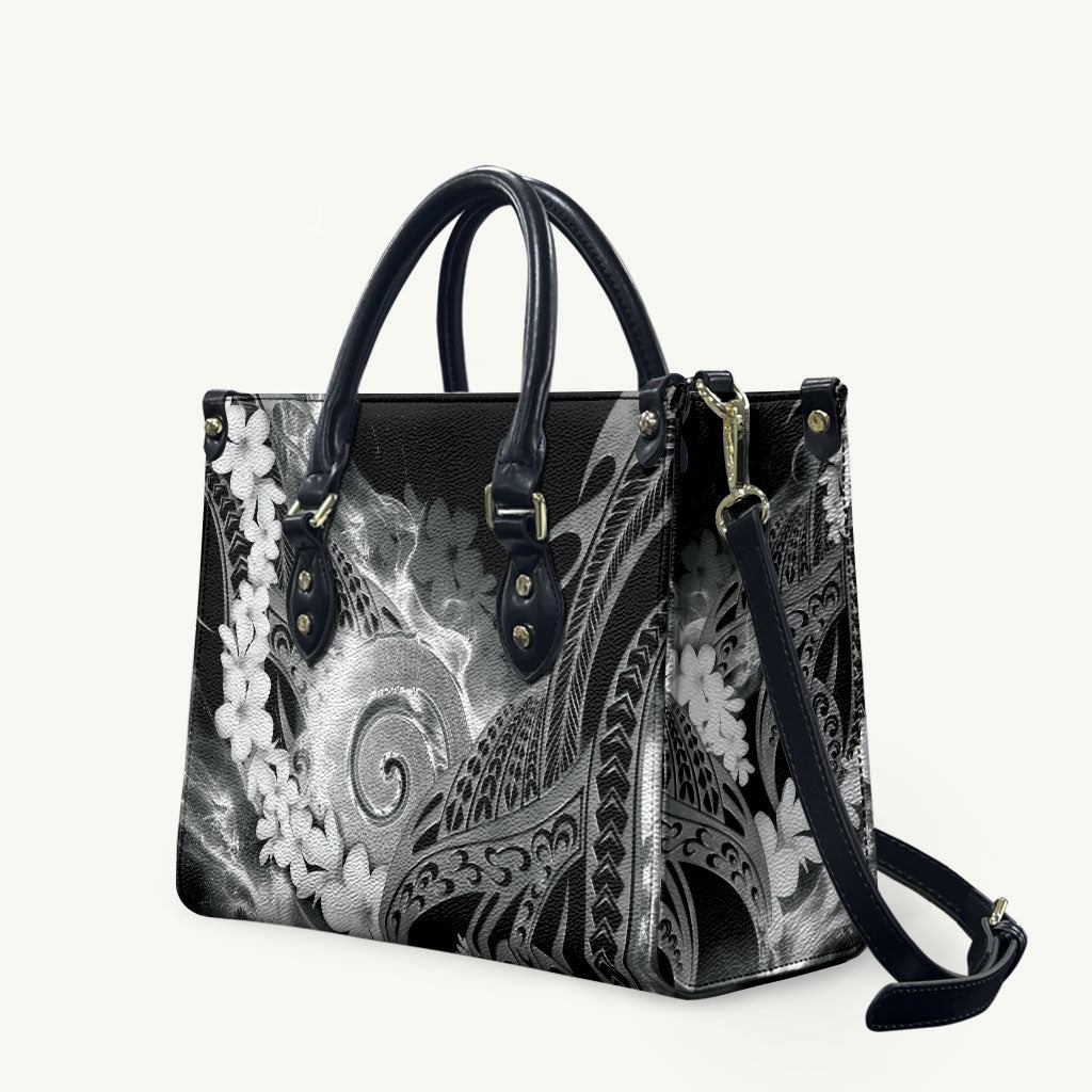 Piko Hawaiian Leather Bag Monochrome Galaxy Spiral Plumeria Tribal Patterns DT05 Black - Polynesian Pride