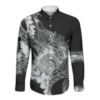 Piko Hawaiian Long Sleeve Button Shirt Monochrome Galaxy Spiral Plumeria Tribal Patterns DT05 Unisex Black - Polynesian Pride