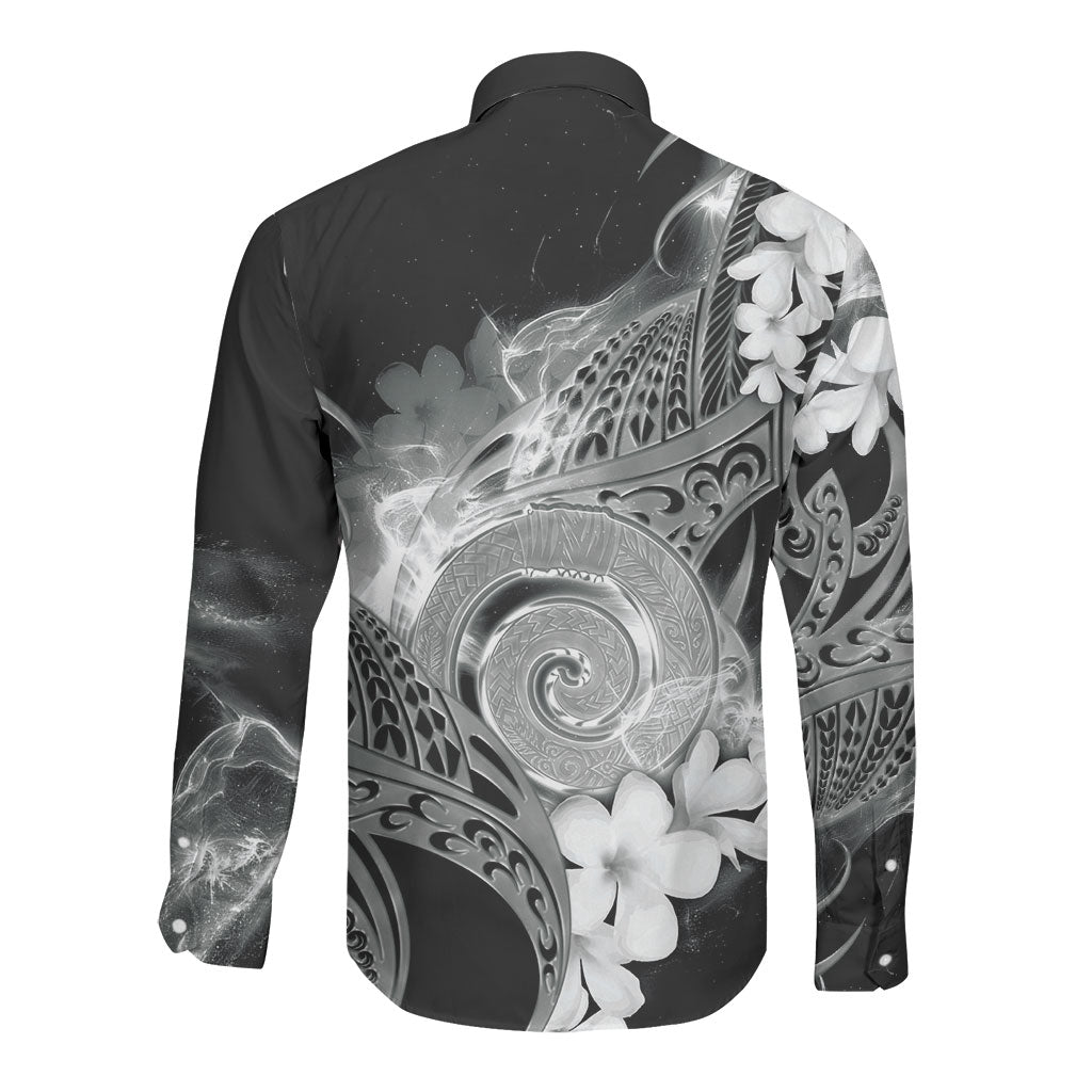 Piko Hawaiian Long Sleeve Button Shirt Monochrome Galaxy Spiral Plumeria Tribal Patterns DT05 - Polynesian Pride