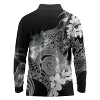 Piko Hawaiian Long Sleeve Polo Shirt Monochrome Galaxy Spiral Plumeria Tribal Patterns DT05 - Polynesian Pride