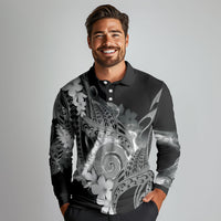Piko Hawaiian Long Sleeve Polo Shirt Monochrome Galaxy Spiral Plumeria Tribal Patterns DT05 - Polynesian Pride