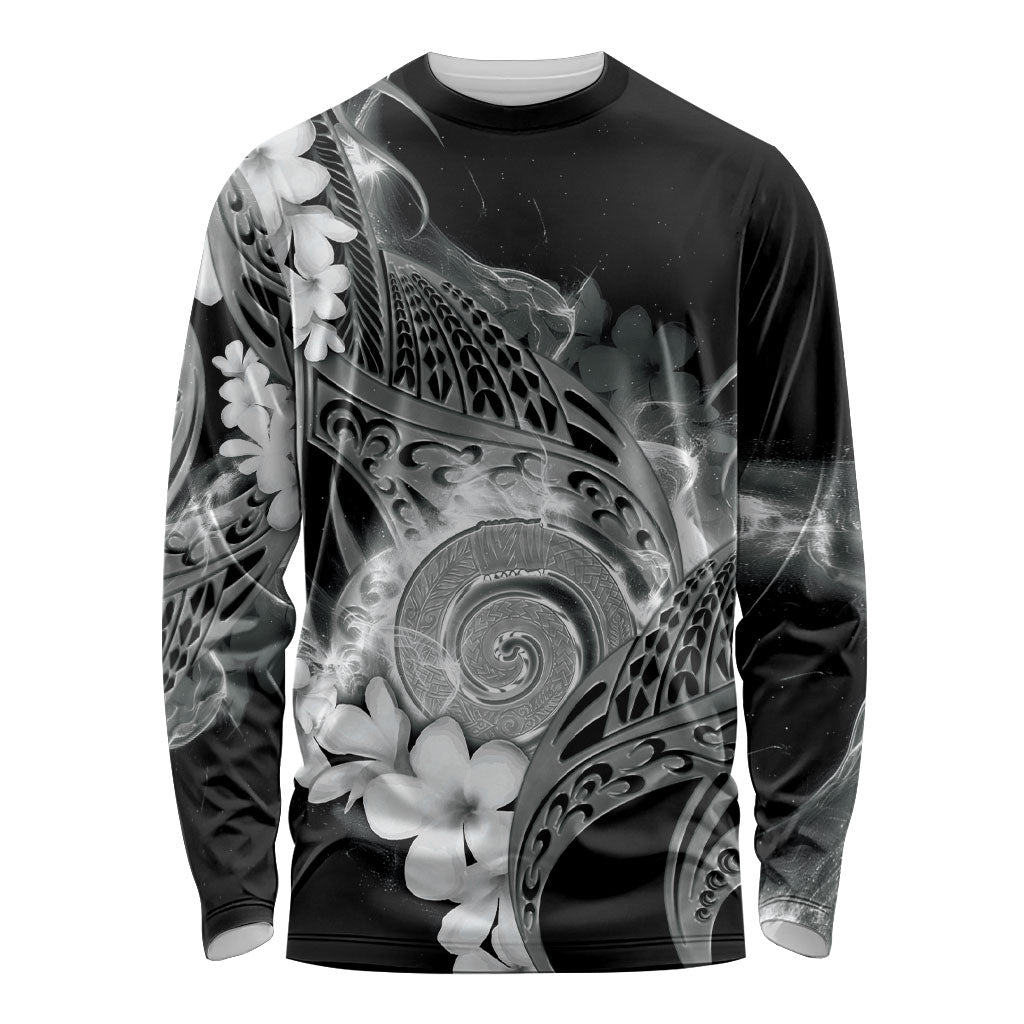 Piko Hawaiian Long Sleeve Shirt Monochrome Galaxy Spiral Plumeria Tribal Patterns DT05 Unisex Black - Polynesian Pride