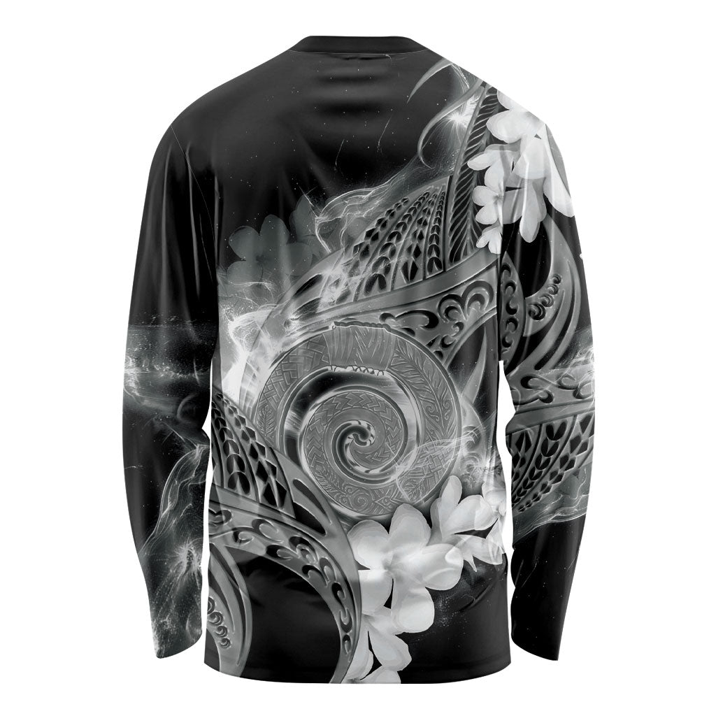 Piko Hawaiian Long Sleeve Shirt Monochrome Galaxy Spiral Plumeria Tribal Patterns DT05 - Polynesian Pride