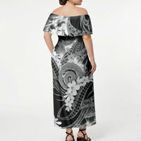 Piko Hawaiian Off Shoulder Maxi Dress Monochrome Galaxy Spiral Plumeria Tribal Patterns DT05 - Polynesian Pride