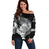 Piko Hawaiian Off Shoulder Sweater Monochrome Galaxy Spiral Plumeria Tribal Patterns DT05 Women Black - Polynesian Pride