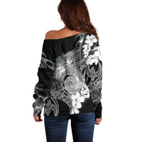 Piko Hawaiian Off Shoulder Sweater Monochrome Galaxy Spiral Plumeria Tribal Patterns DT05 - Polynesian Pride