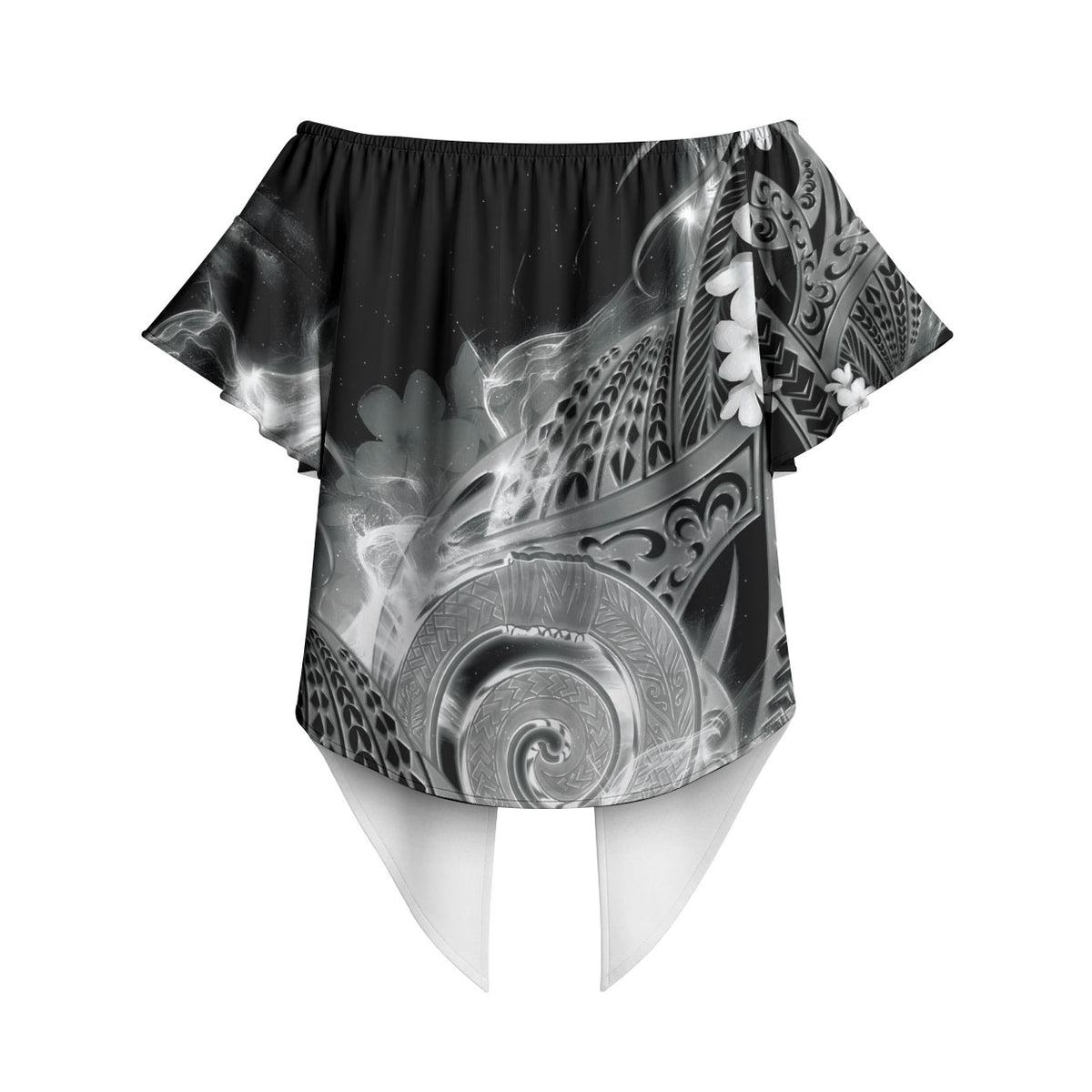 Piko Hawaiian Off Shoulder Wrap Waist Top Monochrome Galaxy Spiral Plumeria Tribal Patterns DT05 - Polynesian Pride
