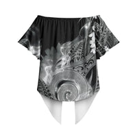 Piko Hawaiian Off Shoulder Wrap Waist Top Monochrome Galaxy Spiral Plumeria Tribal Patterns DT05 - Polynesian Pride