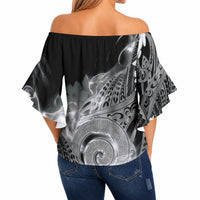 Piko Hawaiian Off Shoulder Wrap Waist Top Monochrome Galaxy Spiral Plumeria Tribal Patterns DT05 - Polynesian Pride