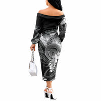 Piko Hawaiian Off The Shoulder Long Sleeve Dress Monochrome Galaxy Spiral Plumeria Tribal Patterns DT05 - Polynesian Pride