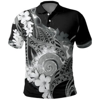 Piko Hawaiian Polo Shirt Monochrome Galaxy Spiral Plumeria Tribal Patterns DT05 Black - Polynesian Pride