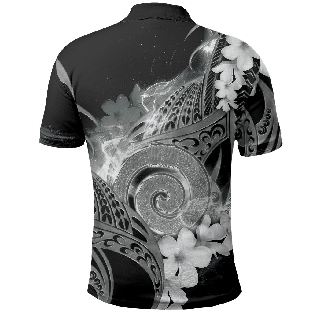 Piko Hawaiian Polo Shirt Monochrome Galaxy Spiral Plumeria Tribal Patterns DT05 - Polynesian Pride