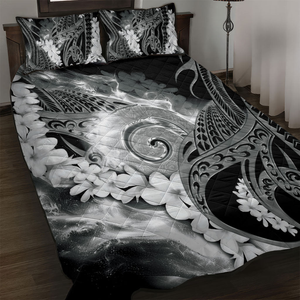 Piko Hawaiian Quilt Bed Set Monochrome Galaxy Spiral Plumeria Tribal Patterns DT05 Black - Polynesian Pride