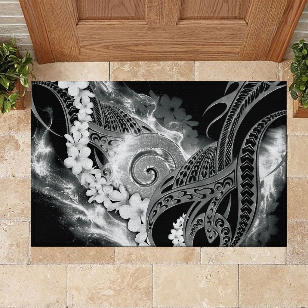 Piko Hawaiian Rubber Doormat Monochrome Galaxy Spiral Plumeria Tribal Patterns DT05 Black - Polynesian Pride