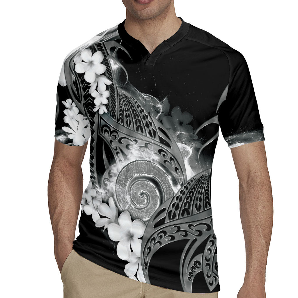 Piko Hawaiian Rugby Jersey Monochrome Galaxy Spiral Plumeria Tribal Patterns DT05 - Polynesian Pride