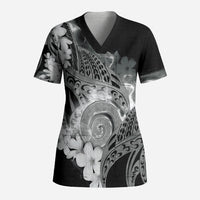 Piko Hawaiian Scrub Top Monochrome Galaxy Spiral Plumeria Tribal Patterns DT05 Adult Black - Polynesian Pride