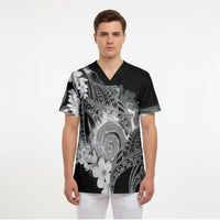 Piko Hawaiian Scrub Top Monochrome Galaxy Spiral Plumeria Tribal Patterns DT05 - Polynesian Pride