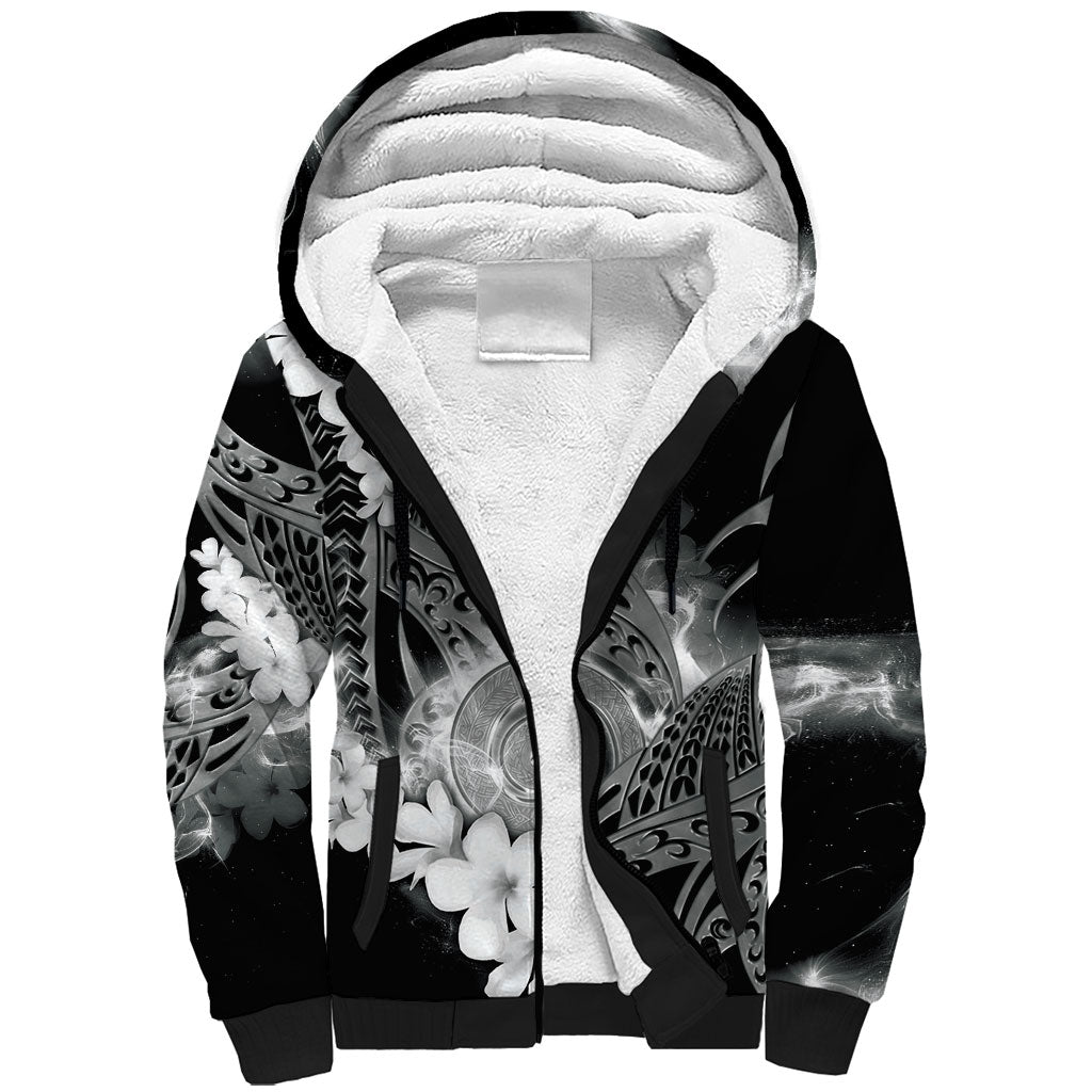 Piko Hawaiian Sherpa Hoodie Monochrome Galaxy Spiral Plumeria Tribal Patterns DT05 Unisex Black - Polynesian Pride