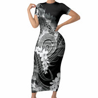 Piko Hawaiian Short Sleeve Bodycon Dress Monochrome Galaxy Spiral Plumeria Tribal Patterns DT05 Long Dress Black - Polynesian Pride