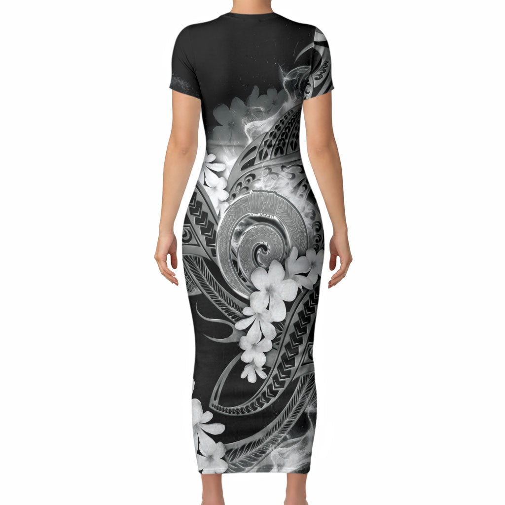 Piko Hawaiian Short Sleeve Bodycon Dress Monochrome Galaxy Spiral Plumeria Tribal Patterns DT05 - Polynesian Pride