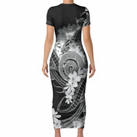 Piko Hawaiian Short Sleeve Bodycon Dress Monochrome Galaxy Spiral Plumeria Tribal Patterns DT05 - Polynesian Pride
