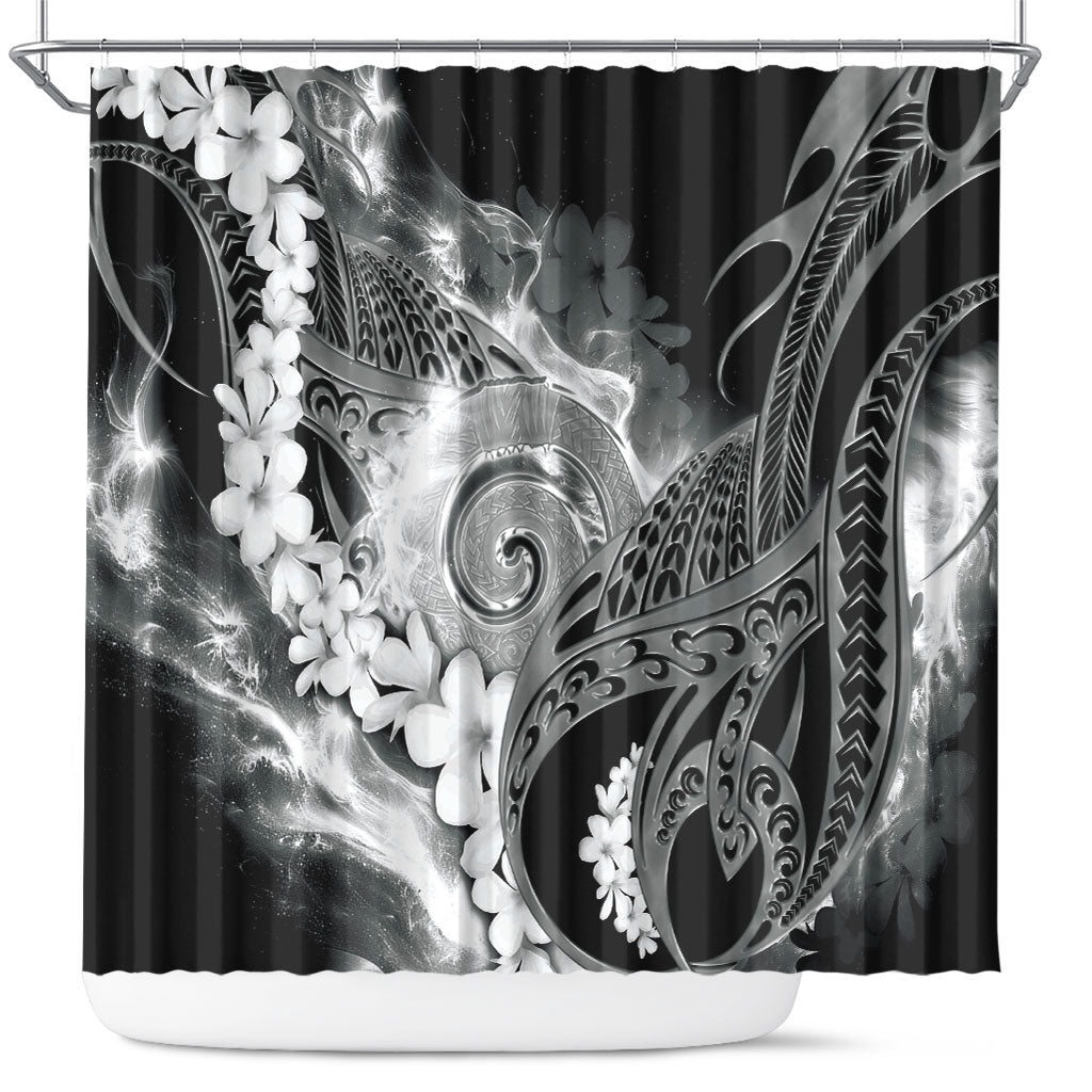 Piko Hawaiian Shower Curtain Monochrome Galaxy Spiral Plumeria Tribal Patterns DT05 Black - Polynesian Pride