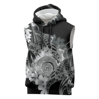 Piko Hawaiian Sleeveless Hoodie Monochrome Galaxy Spiral Plumeria Tribal Patterns DT05 Black - Polynesian Pride