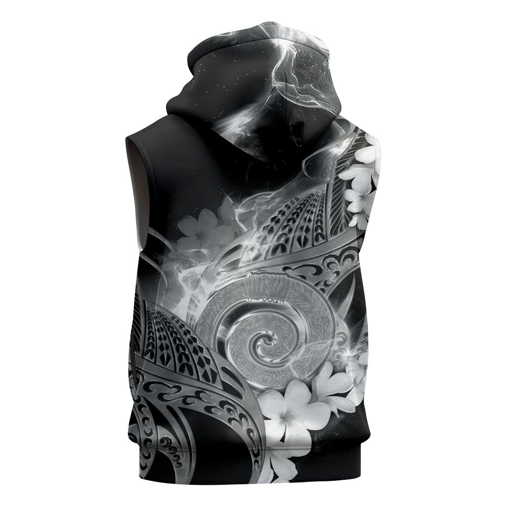 Piko Hawaiian Sleeveless Hoodie Monochrome Galaxy Spiral Plumeria Tribal Patterns DT05 - Polynesian Pride