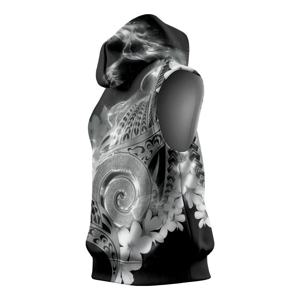 Piko Hawaiian Sleeveless Hoodie Monochrome Galaxy Spiral Plumeria Tribal Patterns DT05 - Polynesian Pride