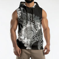 Piko Hawaiian Sleeveless Hoodie Monochrome Galaxy Spiral Plumeria Tribal Patterns DT05 - Polynesian Pride