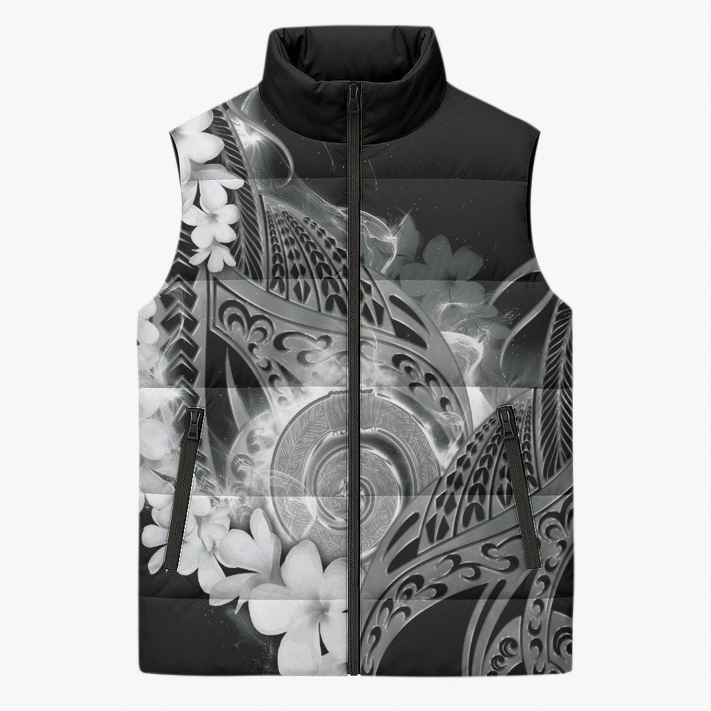 Piko Hawaiian Sleeveless Puffer Jacket Monochrome Galaxy Spiral Plumeria Tribal Patterns DT05 Unisex Black - Polynesian Pride
