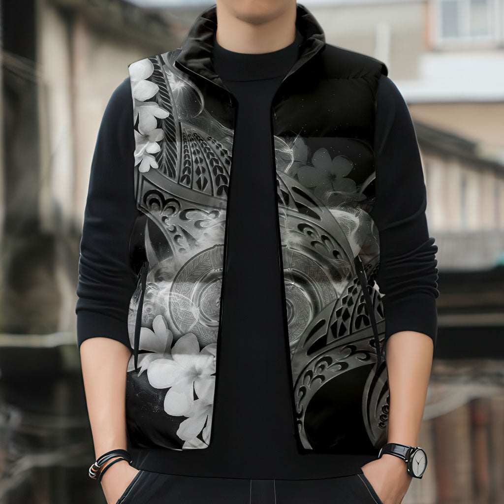 Piko Hawaiian Sleeveless Puffer Jacket Monochrome Galaxy Spiral Plumeria Tribal Patterns DT05 - Polynesian Pride