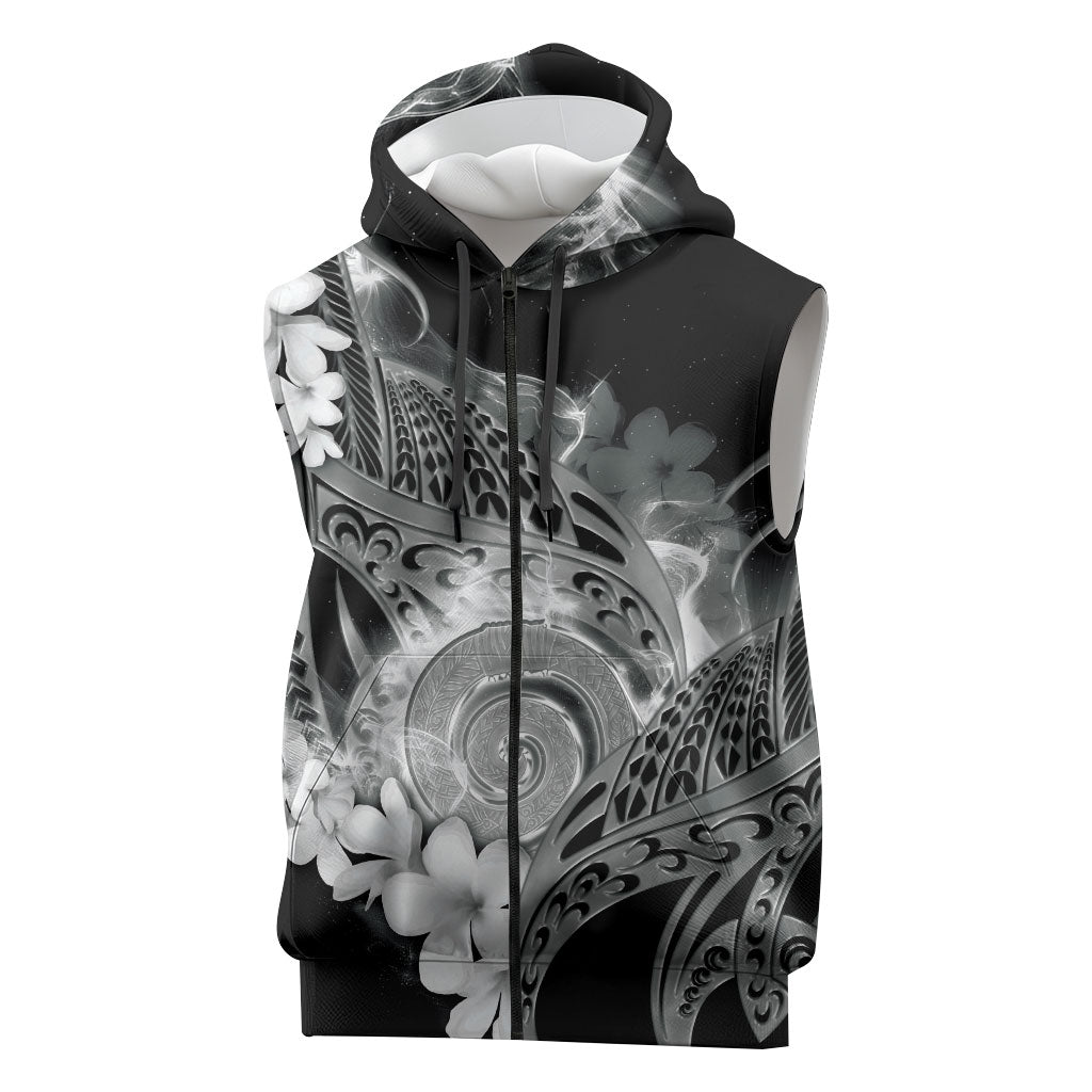 Piko Hawaiian Sleeveless Zip Hoodie Monochrome Galaxy Spiral Plumeria Tribal Patterns DT05 Black - Polynesian Pride