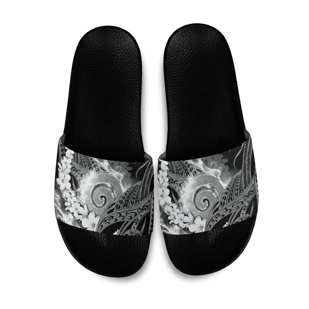 Piko Hawaiian Slide Sandals Monochrome Galaxy Spiral Plumeria Tribal Patterns DT05 Black - Polynesian Pride