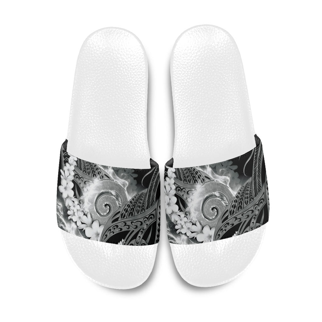 Piko Hawaiian Slide Sandals Monochrome Galaxy Spiral Plumeria Tribal Patterns DT05 Black - Polynesian Pride