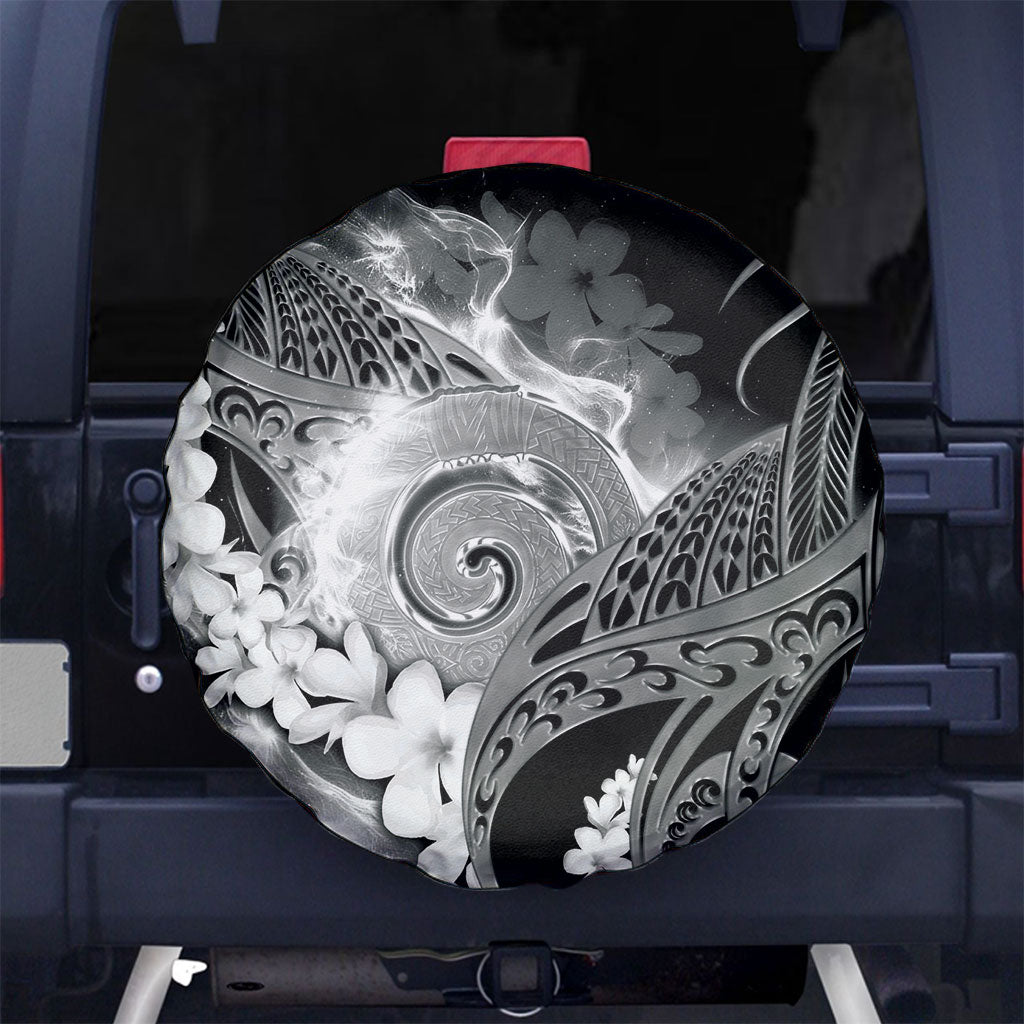 Piko Hawaiian Spare Tire Cover Monochrome Galaxy Spiral Plumeria Tribal Patterns DT05 No hole Black - Polynesian Pride