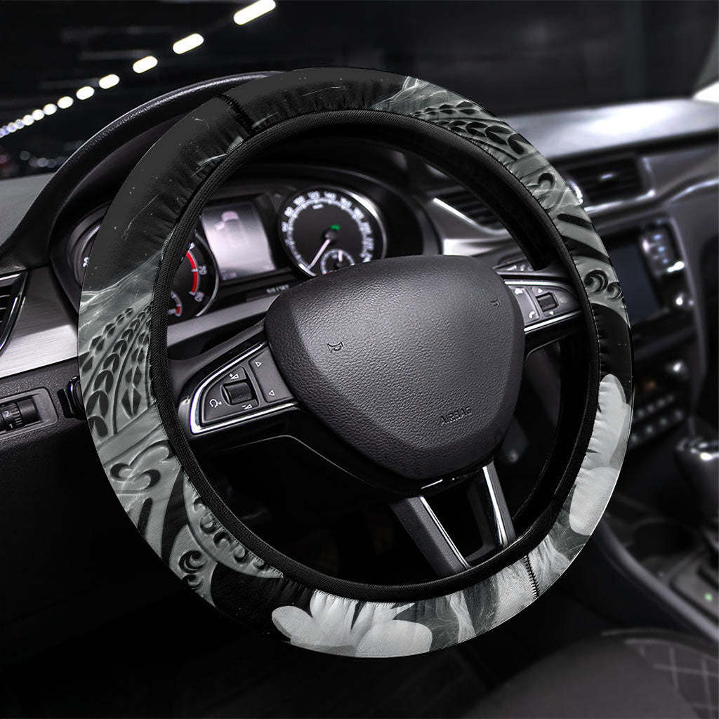 Piko Hawaiian Steering Wheel Cover Monochrome Galaxy Spiral Plumeria Tribal Patterns DT05 Universal Fit Black - Polynesian Pride