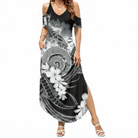 Piko Hawaiian Summer Maxi Dress Monochrome Galaxy Spiral Plumeria Tribal Patterns DT05 Women Black - Polynesian Pride