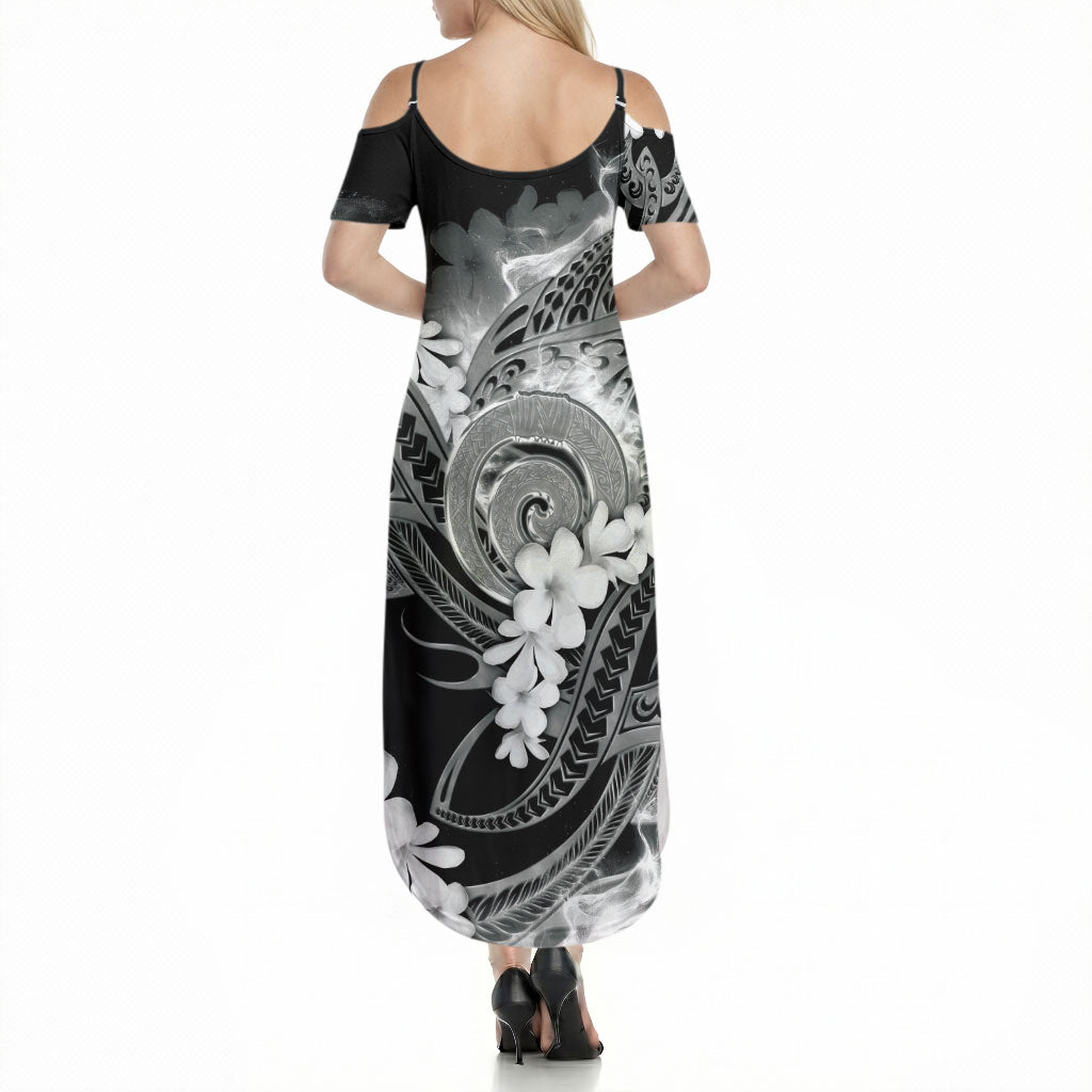 Piko Hawaiian Summer Maxi Dress Monochrome Galaxy Spiral Plumeria Tribal Patterns DT05 - Polynesian Pride