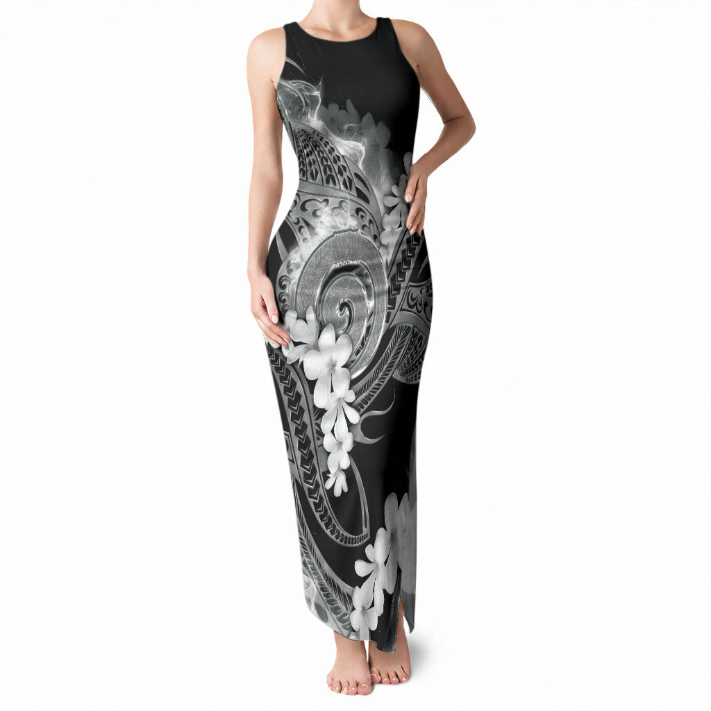Piko Hawaiian Tank Maxi Dress Monochrome Galaxy Spiral Plumeria Tribal Patterns DT05 Women Black - Polynesian Pride